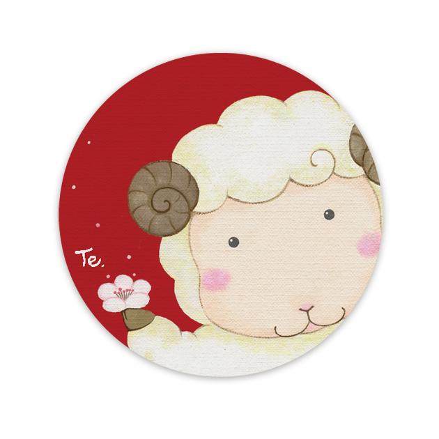 缶バッジ_38mm【015：ヒツジと梅】２個セット　※他の絵柄との組み合わでせてのセット購入もできます | 2枚目